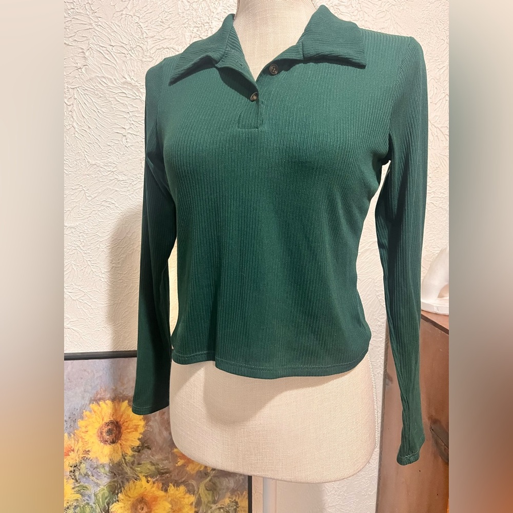 Green Ribbed Long Sleeve Top
